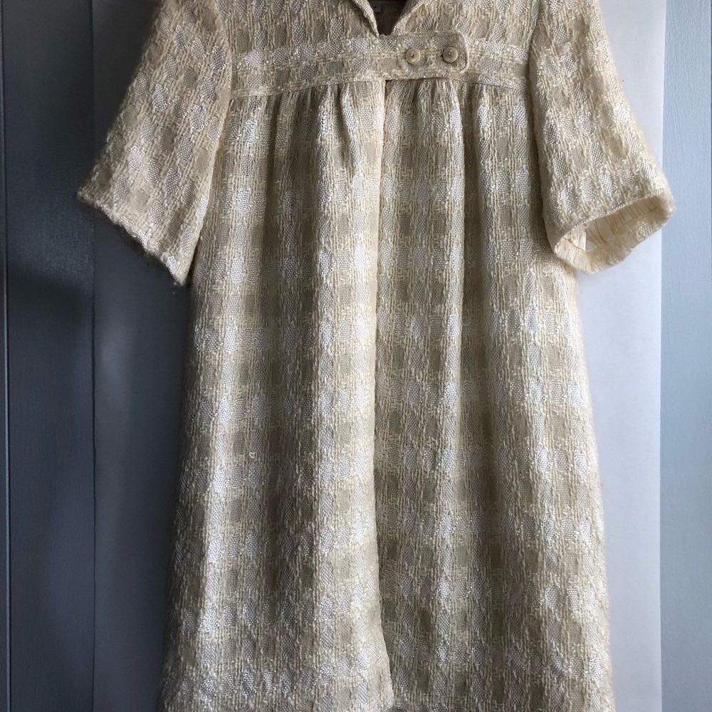 Textured Cream Short-Sleeve Shift Coat